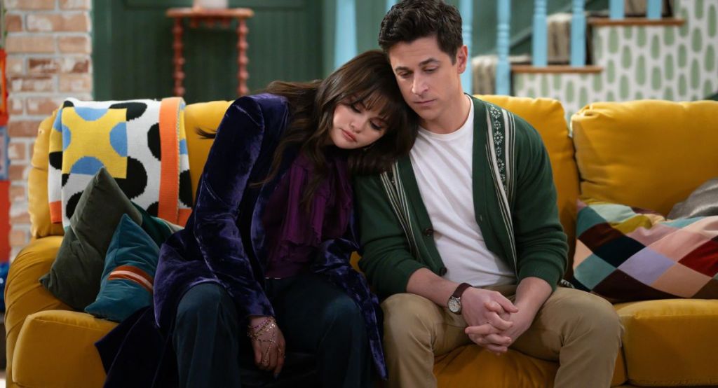 Selena Gomez and David Henrie looking upset
